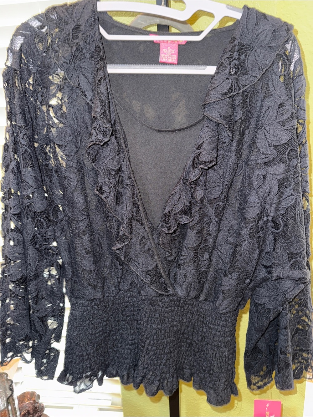 Sunny Leigh Black Lace V-Neck Smocked Waist Blouse